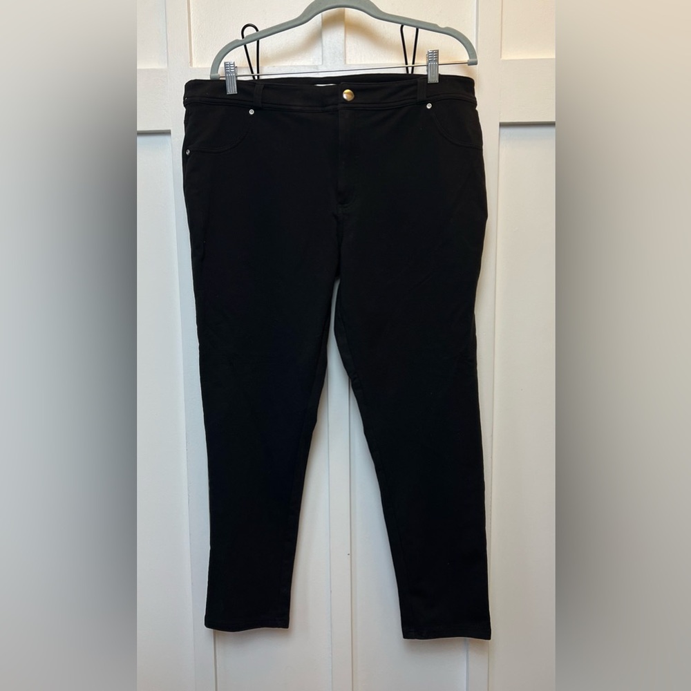 Just Be Womens Black Cotton Spandex Stretch Pants Faux Pockets Work Size XL Cozy